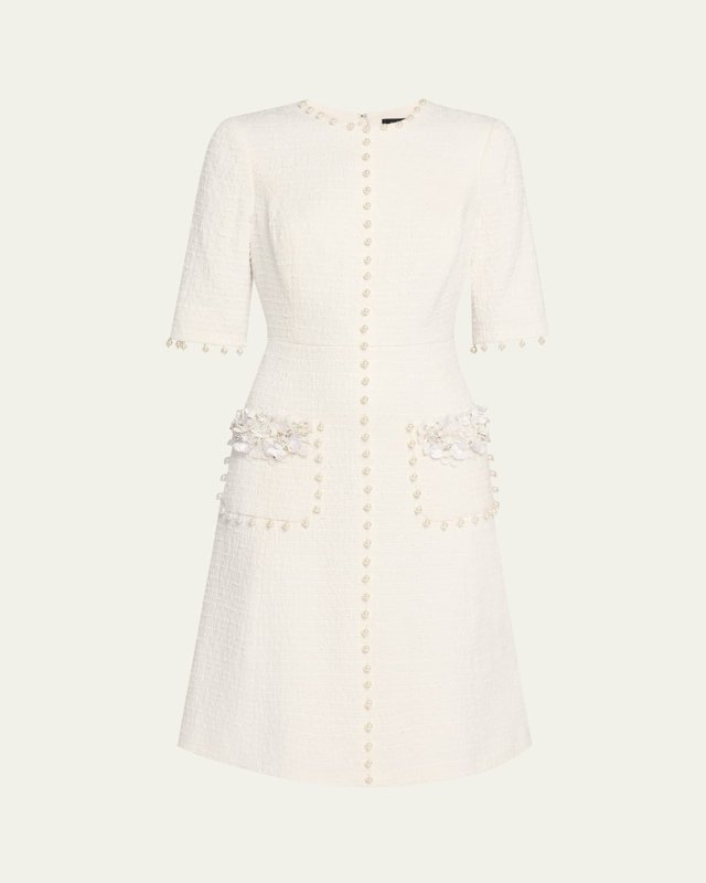 Bead-Embellished Boucle Dress